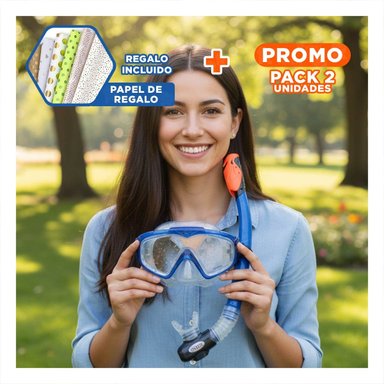 PACK2 EQUIPO DEPORTIVO DE BUCEO DE 2 PZ AZUL PARA ENTRENAMIENTO LIGERO Y+PAPEL REGALO