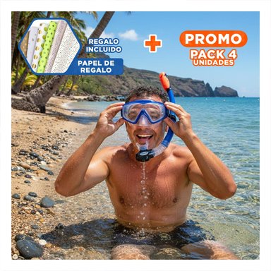 PACK4 SET PARA BUCEO DE 2 PZ AZUL PARA USO RECREATIVO EN AGUA Y+PAPEL REGALO