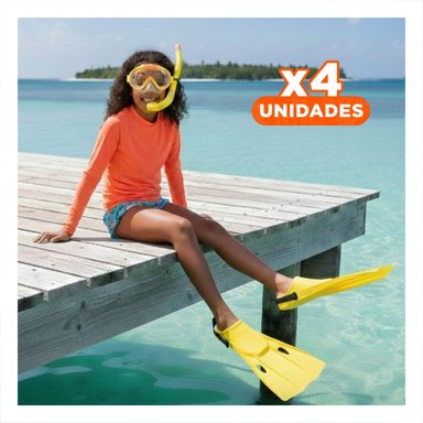 PACK4 EQUIPO 3 DE BUCEO AMARILLO PARA USO FAMILIAR