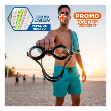 PACK12 EQUIPO DEPORTIVO ACUATICO GRAVITAL CON ANTIPARRAS Y+PAPEL REGALO