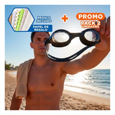 PACK2 IMPLEMENTO PARA NATACION GRAVITAL CON VISORES Y ESTUCHE Y+PAPEL REGALO