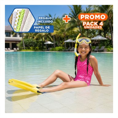 PACK4 KIT 3 DE BUCEO AMARILLO PARA ACTIVIDADES EN EL AGUA Y+PAPEL REGALO