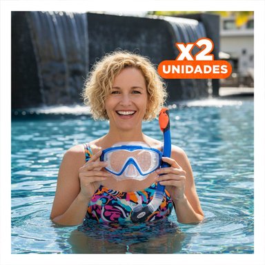 PACK2 COMBO DEPORTIVO DE BUCEO DE 2 PZ AZUL PARA RECREACION EN AGUA Y+REGALO STICKER