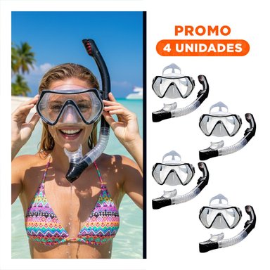 PACK4 IMPLEMENTOS MARINOS DE BUCEO 2 PCS CON LENTE DE VIDRIO Y+REGALO STICKER