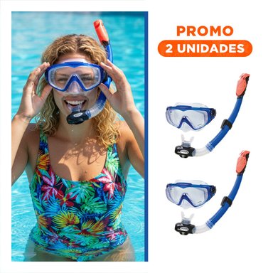PACK2 KIT DEPORTIVO DE BUCEO DE 2 PZ AZUL PARA USO CONTINUO EN PISCINA