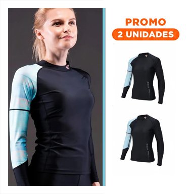 PACK2 CAMISETA MODERNA ELASTICO NAILON MUJER CELESTE NEGRO PARA USO DIARIO