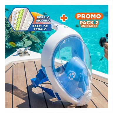PACK2 IMPLEMENTO ACUATICO DE BUCEO AZUL CON AJUSTE SEGURO Y DISENO FUNCIONAL Y+PAPEL REGALO