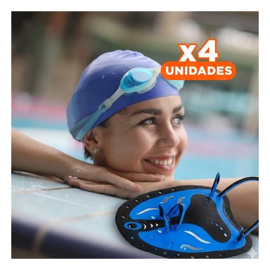 PACK4 IMPLEMENTO ACUATICO AZUL NEGRO PARA ENTRENAMIENTO DE NATACION EN PISCINA