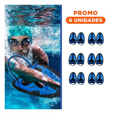PACK6 MANOPLA DE NATACION AZUL NEGRO PARA ENTRENAMIENTO EN PISCINA CON DISENO DEPORTIVO