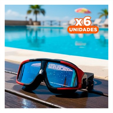 PACK6 ANTEOJOS ACUÁTICOS PARA ADULTOS CON AJUSTE FLEXIBLE NEGRO Y ROJO Y+REGALO STICKER