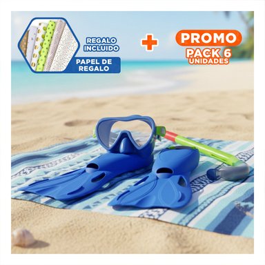 PACK6 EQUIPO ACUATICO DE BUCEO CON AJUSTE COMODO Y+PAPEL REGALO