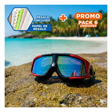 PACK6 ELEMENTO DEPORTIVO PARA NATACIÓN ADULTO CON DISEÑO MODERNO NEGRO Y ROJO Y+PAPEL REGALO