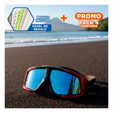 PACK4 IMPLEMENTO DEPORTIVO PARA ACTIVIDADES ACUÁTICAS ADULTO NEGRO Y ROJO Y+PAPEL REGALO