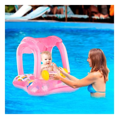 CUIDADO BEBE CON TECHO ROSADO PARA PISCINA HOGAR SEGURO COMODO VERANO Y+LIGAS REGALO