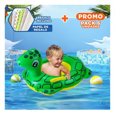 PACK6 FIGURA FLOTANTE TORTUGA CON ASAS PARA USO INFANTIL EN AGUA COLOR VERDE Y+PAPEL REGALO
