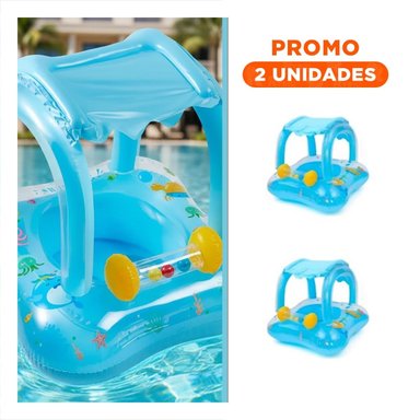 PACK2 COMODIDAD ACUATICA BEBE CON TECHO PARA PISCINA HOGAR SEGURO CELESTE