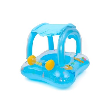 COMPLEMENTO ACUATICO BEBE CON TECHO PARA PISCINA HOGAR COMODO SEGURO CELESTE Y+PAPEL REGALO