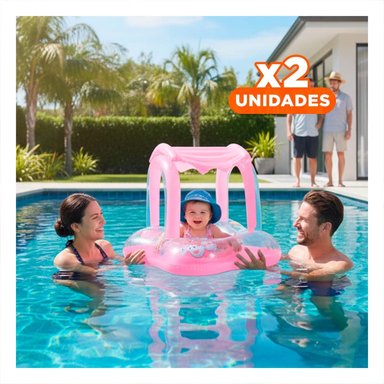 PACK2 DESCANSO BEBE CON TECHO ROSADO PARA PISCINA HOGAR SEGURO COMODO VERANO Y+REGALO STICKER