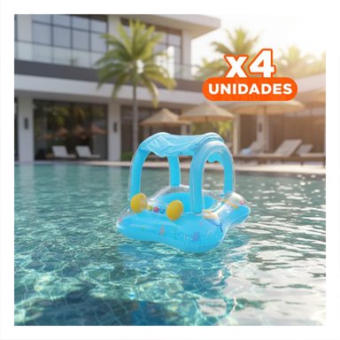 PACK4 DESCANSO ACUATICO BEBE CON TECHO PARA PISCINA HOGAR COMODO SEGURO CELESTE