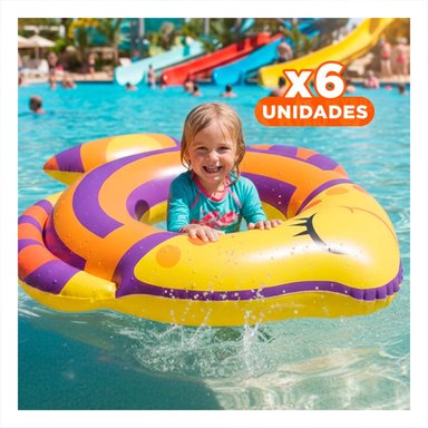 PACK6 SALVAVIDAS PEZ MORADO PARA PISCINA Y PLAYA INFANTIL MARCA BESTWAY Y+REGALO STICKER