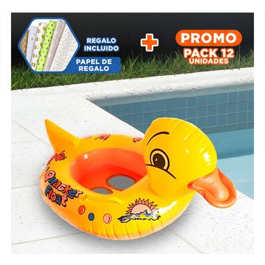 PACK12 LLAMATIVO PATO INFLABLE CON ASAS PARA PISCINA HOGAR DIVERTIDO AMARILLO Y+PAPEL REGALO