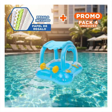 PACK4 PROTECCION SOLAR BEBE CON TECHO PARA PISCINA HOGAR COMODO SEGURO CELESTE Y+PAPEL REGALO