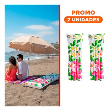 PACK2 COLCHON INFLABLE CASA DECORACION HOGAR FESTIVO ROSADO VERDE FLORES HOJAS