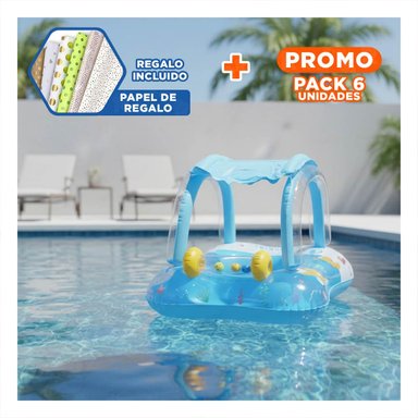 PACK6 EXPERIENCIA ACUATICA CON TECHO PARA PISCINA HOGAR COMODO SEGURO CELESTE Y+PAPEL REGALO