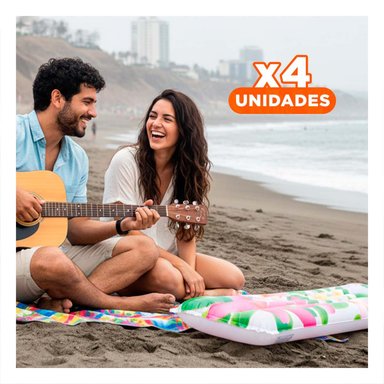 PACK4 COLCHONETA INFLABLE DECORACION FESTIVO HOGAR CASA ROSADO VERDE FLORES HOJAS