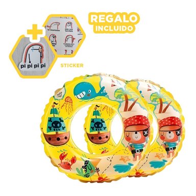 RESISTENTE PIRATA INFLABLE PARA PISCINA Y PLAYA USO HOGAR AMARILLO Y+REGALO STICKER