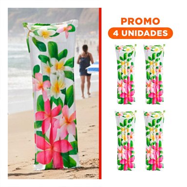 PACK4 COLCHON INFLABLE DECORACION FESTIVO HOGAR CASA ROSADO VERDE FLORES HOJAS Y+REGALO STICKER