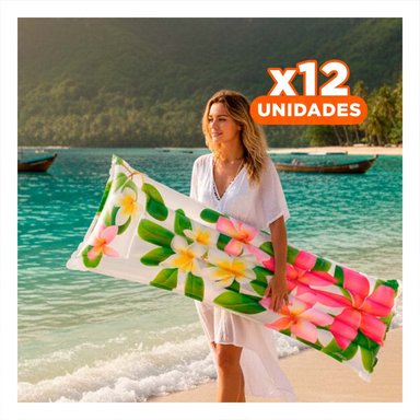 PACK12 FLOTADOR INFLABLE HOGAR FESTIVO DECORACION ROSADO VERDE FLORES HOJAS