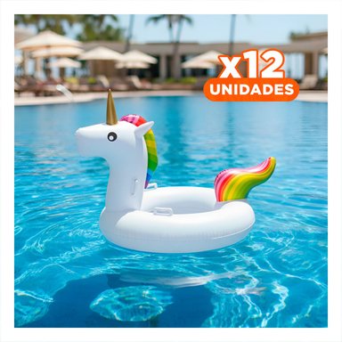 PACK12 FLOTADOR CON ASA ESTILO UNICORNIO PARA PISCINA Y PLAYA HOGAR