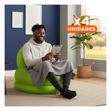 PACK4 PUFF INFLABLE BLANCO PARA HOGAR LIGERO Y FACIL DE MOVER