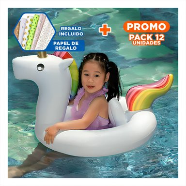 PACK12 INFLABLE CON ASA TIPO UNICORNIO PARA PISCINA Y PLAYA COMODO Y+PAPEL REGALO