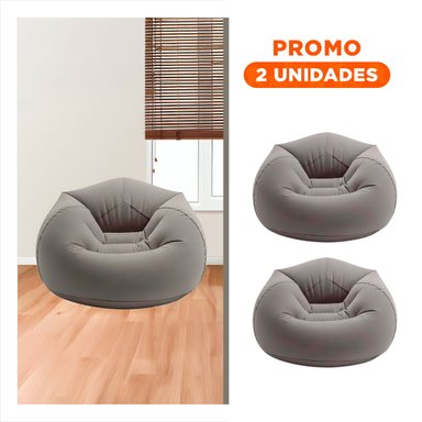 PACK2 SOFA Y PUF INFLABLE DE COLOR PLOMO PARA INTERIOR Y PATIO