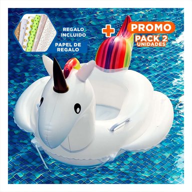 PACK2 INFLABLE CON ASA PARA PISCINA Y PLAYA FORMA UNICORNIO COLORIDO Y+PAPEL REGALO