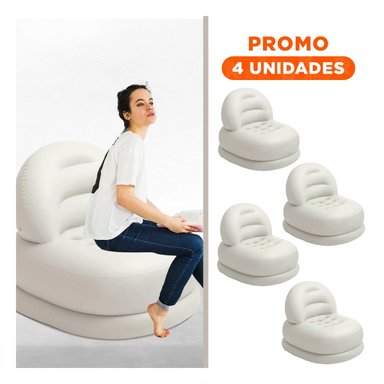 PACK4 SILLON INFLABLE BLANCO PARA SALA COMODO Y ESTABLE Y+REGALO STICKER