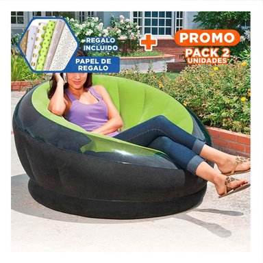 PACK2 BUTACA INFLABLE MODERNA VERDE PARA USO DIARIO Y+PAPEL REGALO