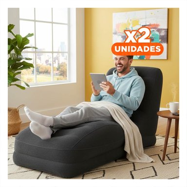 PACK2 SOFA INFLABLE NEGRO PARA SALA AMPLIO Y COMODO PARA EL HOGAR Y+REGALO STICKER