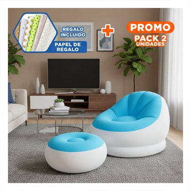PACK2 SOFA INFLABLE DE ALTA CALIDAD CON POOF INTEGRADO Y+PAPEL REGALO