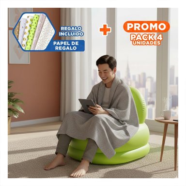 PACK4 SOFA INFLABLE BLANCO PARA SALA AMPLIO Y COMODO PARA EL HOGAR Y+PAPEL REGALO