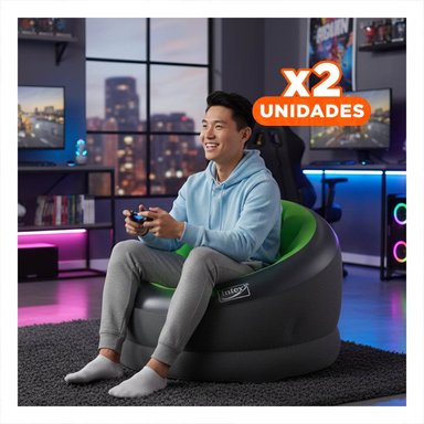 PACK2 SOFA INFLABLE VERDE PARA SALA AMPLIO Y COMODO PARA EL HOGAR Y+REGALO STICKER