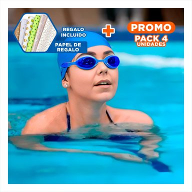 PACK4 GAFAS DE NATACION AZUL CON PROTECCIÓN UV Y ANTI-VAHO Y+PAPEL REGALO