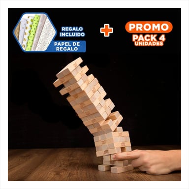 PACK4 JENGA DESAFIO O CASTIGO 48 PIEZAS MADERA JUEGO DE DESAFIO Y EMOCION Y+PAPEL REGALO - 1