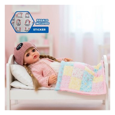 MUÑECA YESSY GRANDE ROSADO 55CM CON VESTIDO ELEGANTE Y GORRA TEJIDA Y+REGALO STICKER - 1