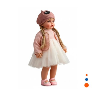 MUÑECA YESSY GRANDE ROSADO 55CM CON VESTIDO ELEGANTE Y GORRA TEJIDA Y+REGALO STICKER - 3