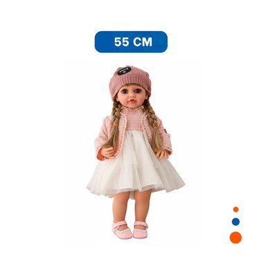 MUÑECA YESSY GRANDE ROSADO 55CM CON VESTIDO ELEGANTE Y GORRA TEJIDA Y+REGALO STICKER - 4