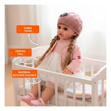 MUÑECA YESSY GRANDE ROSADO 55CM CON VESTIDO ELEGANTE Y GORRA TEJIDA Y+REGALO STICKER - 5