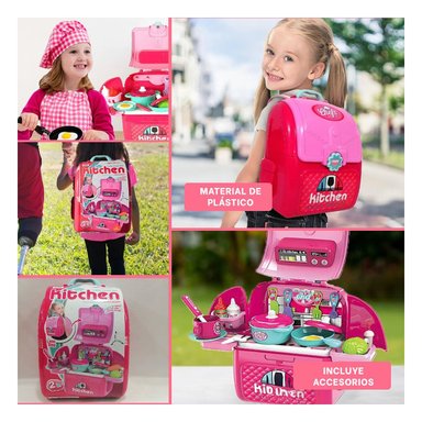 PACK6 JUEGO DE COCINA INFANTIL CON ACCESORIOS EN MALETA PARA NIÑOS PEQUENOS Y+PAPEL REGALO - 3